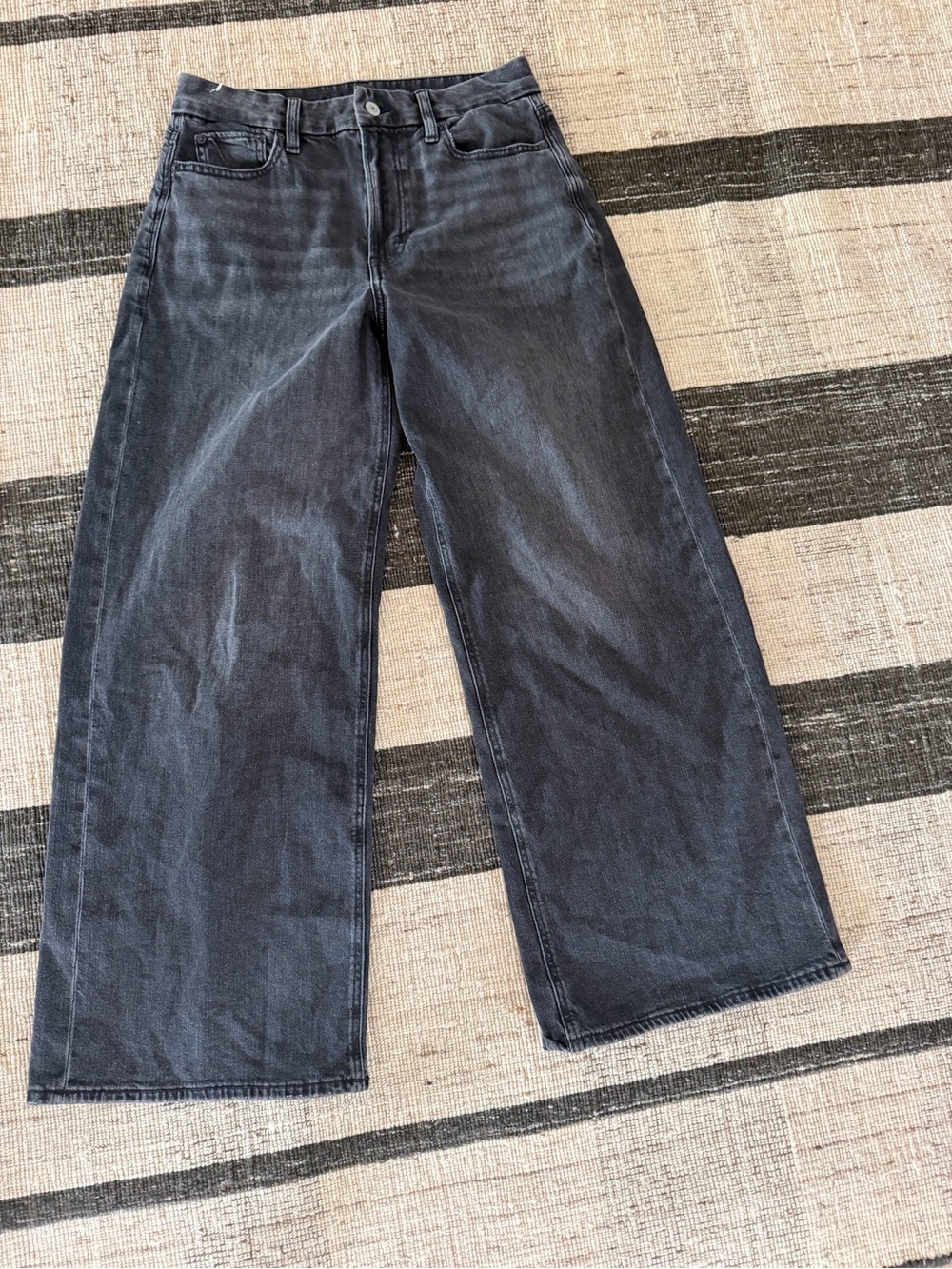 AE American Eagle Black Wide Leg Jeans Size 6 Short High Waisted Denim